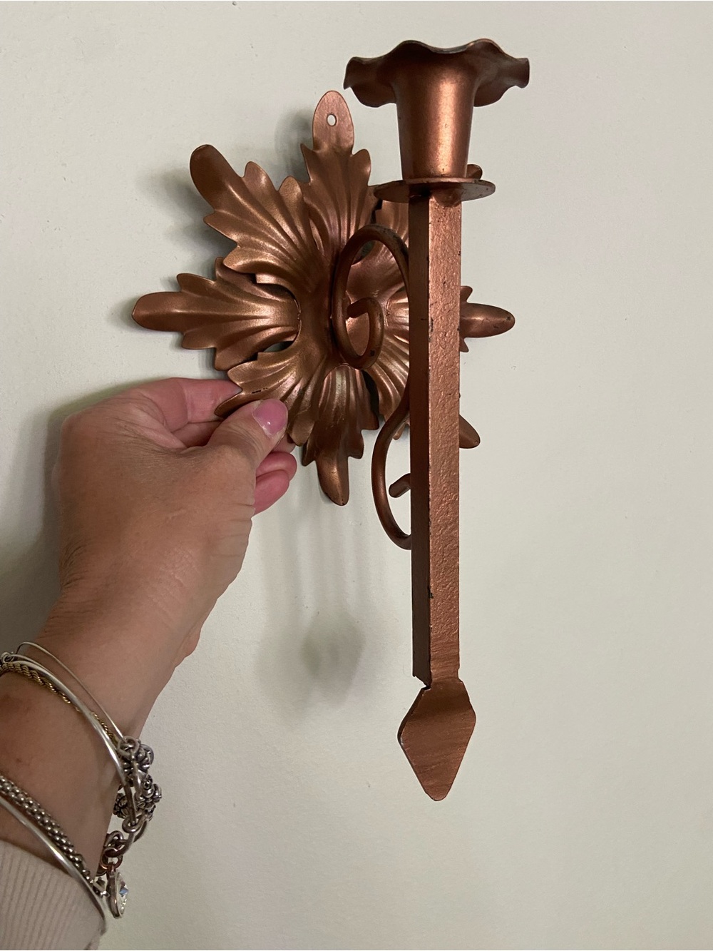 2 Vintage MCM Leaf Metal Wall Sconce Candle Holders